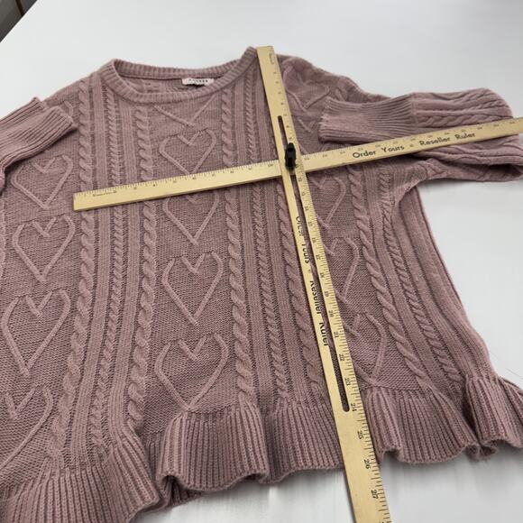 Andrée by Unit Sweater Womens Small Pink Cable Knit Heart Ruffle Hem Pullover - Picture 6 of 6